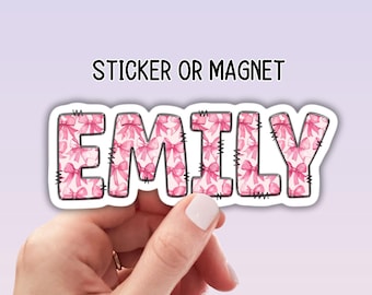 Pink Coquette Ribbon Bow Personalized name sticker Custom name Bow sticker bow  Custom Name locker magnet water bottle name gift kids name
