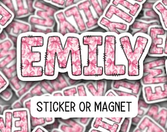 Custom name Bow sticker bow Pink Coquette Ribbon Bow Personalized name sticker Custom Name locker magnet water bottle name gift kids name