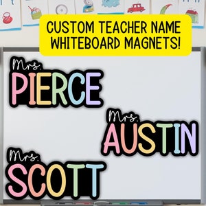 Custom teacher magnet classroom magnet gift Teacher name Personalized whiteboard Custom Teacher Name Magnet Rainbow Aesthetic Retro Mrs Miss