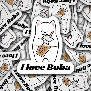 Boba Bubble Tea Sticker,  for waterbottles & laptops, journals, boba lovers, addicts, boba love, cat boba, glossy sticker, cute cat sticker