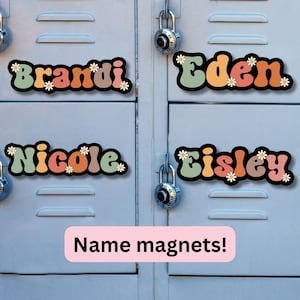 School locker magnet Custom name Magnet personalized magnet name magnet locker magnet fridge magnet kids name magnet locker decor Retro