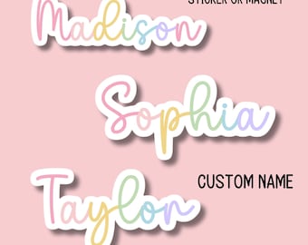 Kids name sticker Custom name sticker Personalized Name Sticker Name magnet Water bottle sticker Tumbler cup sticker rainbow letters script