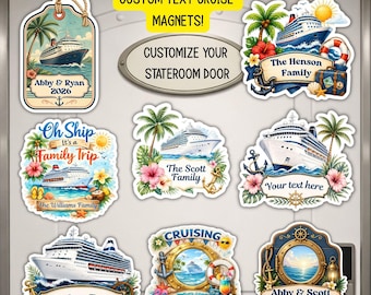 Custom text Cruise Door Magnet, Personalized Family, Girls Trip, Stateroom Decor, Name cruise cabin Tropical