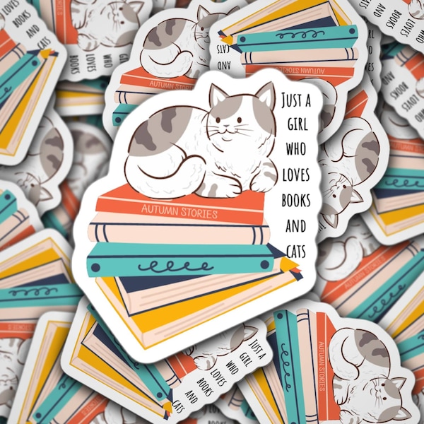 Books and cats sticker girl that loves books and cats cat lady, book lover read books cat mom book worm book magnet water bottle booktok