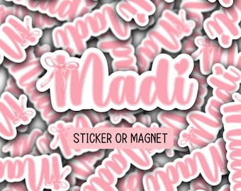 Coquette Ribbon Bow Personalized name sticker pink Custom name Bow sticker bow Custom Name locker magnet water bottle name gift kids name