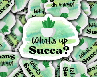 What's up succa funny succulent sticker, plant sticker, plant lover sticker, cactus sticker, gardening sticker, cute cactus sticker