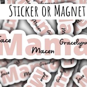 Personalized mama sticker, mothers day sticker, custom name sticker, gift for mom, mama , kids names, pink sticker, mom life, water bottle