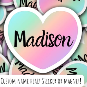 Personalized name sticker, custom name sticker, magnet, colorful sticker, heart sticker, name sticker, gradient colors, water bottle, gift