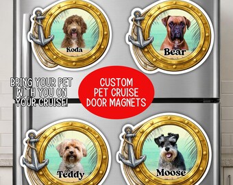 Custom Pet Cruise Door Magnet: Personalized Porthole Photo Decoration dog cat