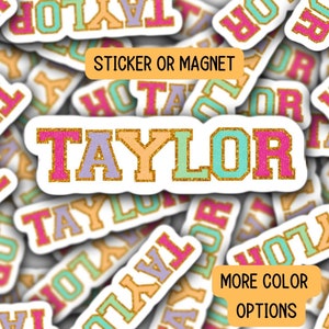 Custom name sticker Chenille name Varsity font kids name sticker personalized sticker Locker Magnet Water bottle name sticker Chenille patch