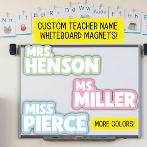 Custom teacher magnet classroom magnet gift Teacher name Personalized whiteboard Custom Teacher Name Magnet Rainbow Aesthetic Retro Mrs Miss