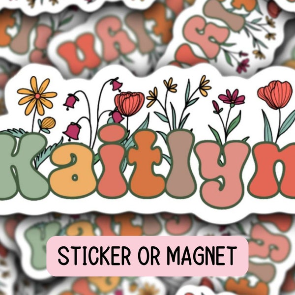 Custom name sticker Retro floral name sticker Personalized name stickers Aesthetic stickers best friend gift kids name stickers Gift for her