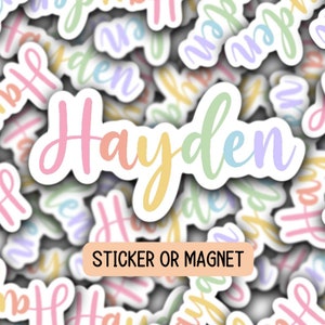 Custom name sticker Personalized Name Stickers Name magnet Water bottle sticker Tumbler cup sticker rainbow letters script name sticker gift