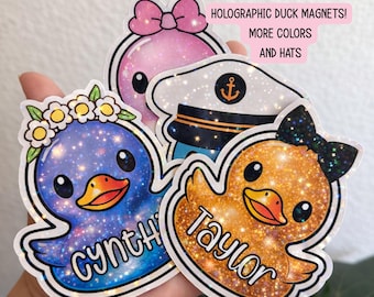 Holographic Personalized Duck Magnet: Cruise Cabin Door Decoration, Family Vacation name magnet, locker magnet