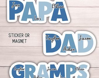 Fathers day gift custom dad gift magnet kids names personalized papa grandpa grand father sticker Grandkids names gift unique
