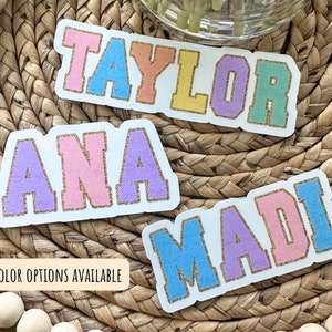 Water bottle name sticker Chenille letters Varsity name Personalized name stickers Custom Preppy name kids name stickers  Locker magnet gift