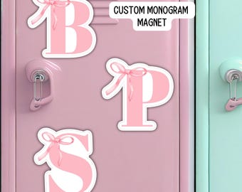 Monogram letter Pink Coquette Ribbon Bow School locker magnet Custom name Magnet personalized name locker magnet fridge magnet kids decor