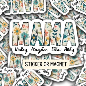Personalized mama sticker name sticker floral boho sticker mom sticker kids mommy name magnet Retro font new mom gift Floral Mother&#39;s day