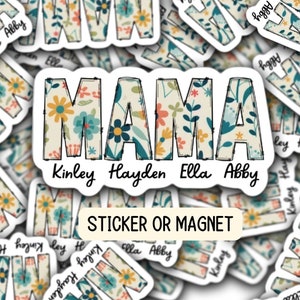 Personalized mama sticker name sticker floral boho sticker mom sticker kids mommy name magnet Retro font new mom gift Floral Mother's day