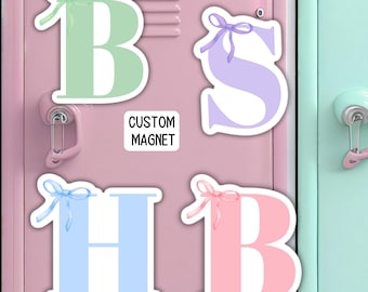 Coquette Monogram letter Pink Ribbon Bow Initial School locker magnet Custom name Magnet personalized name locker fridge magnet kids decor