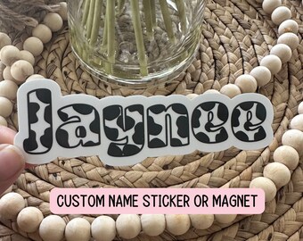 Cow print name sticker Personalized name sticker Custom Name magnet Water bottle sticker bestie gift Tumbler cup stickers Cow letters