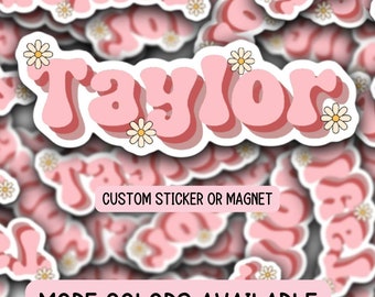 Custom name sticker Retro font name sticker Floral Name sticker Personalized name Water bottle sticker Daisy name  Kids name sticker lap top
