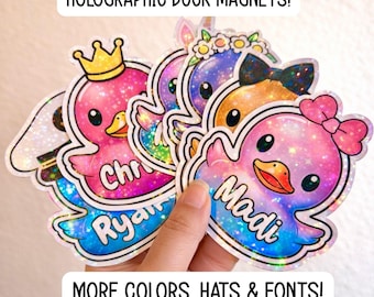 Personalized Holographic Duck Magnet: Cruise Cabin Door Decoration, Family Vacation Name Tag