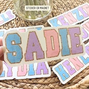 Chenille name letters Varsity name sticker Personalized name stickers Custom Name Stickers Preppy name kids name stickers Water bottle name