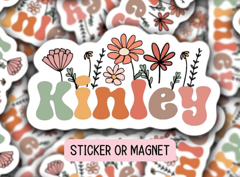 Retro Floral Name Sticker Personalized Name Stickers Custom Name ...