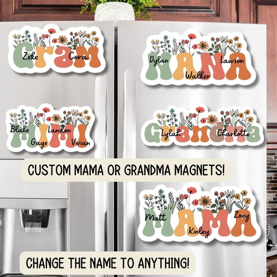 Mothers Day gift Mama nana Gigi Mimi grandma gram Nani custom grandkids name magnet decoration retro floral personalized kids name wife gift