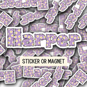 Custom name sticker Personalized name sticker Name Magnet Decor Water bottle name sticker Name Decal retro font daisy flower sticker gift