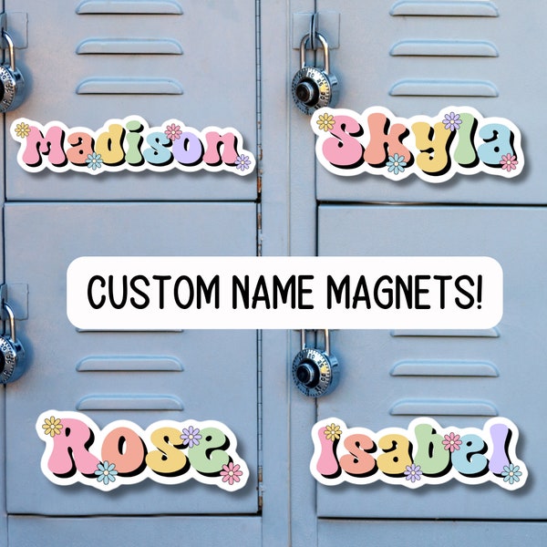Locker name magnet custom name magnet personalized name magnet Retro font name Floral Name sticker Daisy name Kids name magnet magnetic