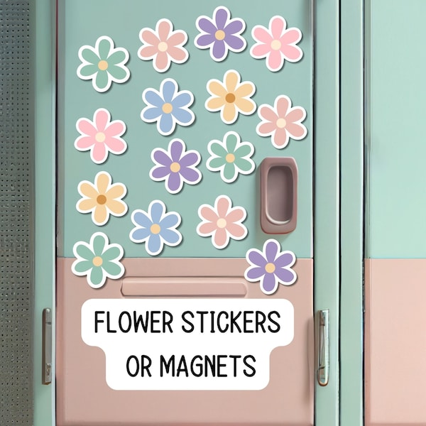 Retro flowers, locker decor, flower magnet, retro flower stickers, boho flowers, school locker, cute magnet, decoration for locker, notebook