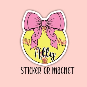 May include: Yellow softball with pink bow and the name "Ally" written on it.  Sticker or magnet.