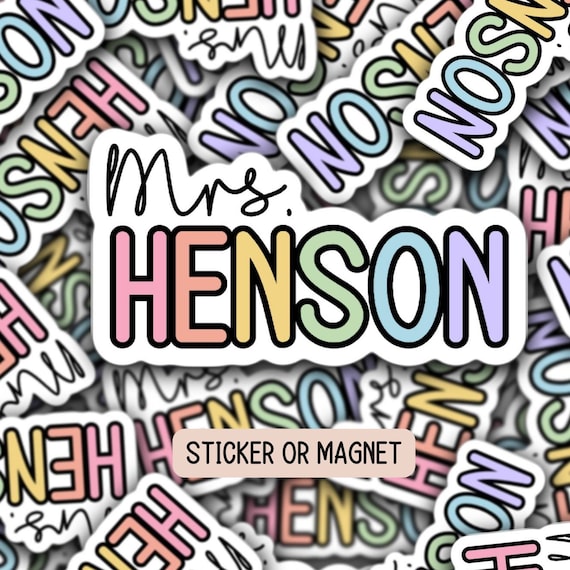 Custom teacher gift Teacher name sticker Personalized teacher sticker Custom Teacher Name Magnet Rainbow Aesthetic Retro font Mrs Miss
