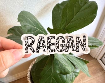 Cow print name sticker Personalized Custom Name Stickers Name magnet Water bottle sticker best friend gift daisy stickers Cow letters