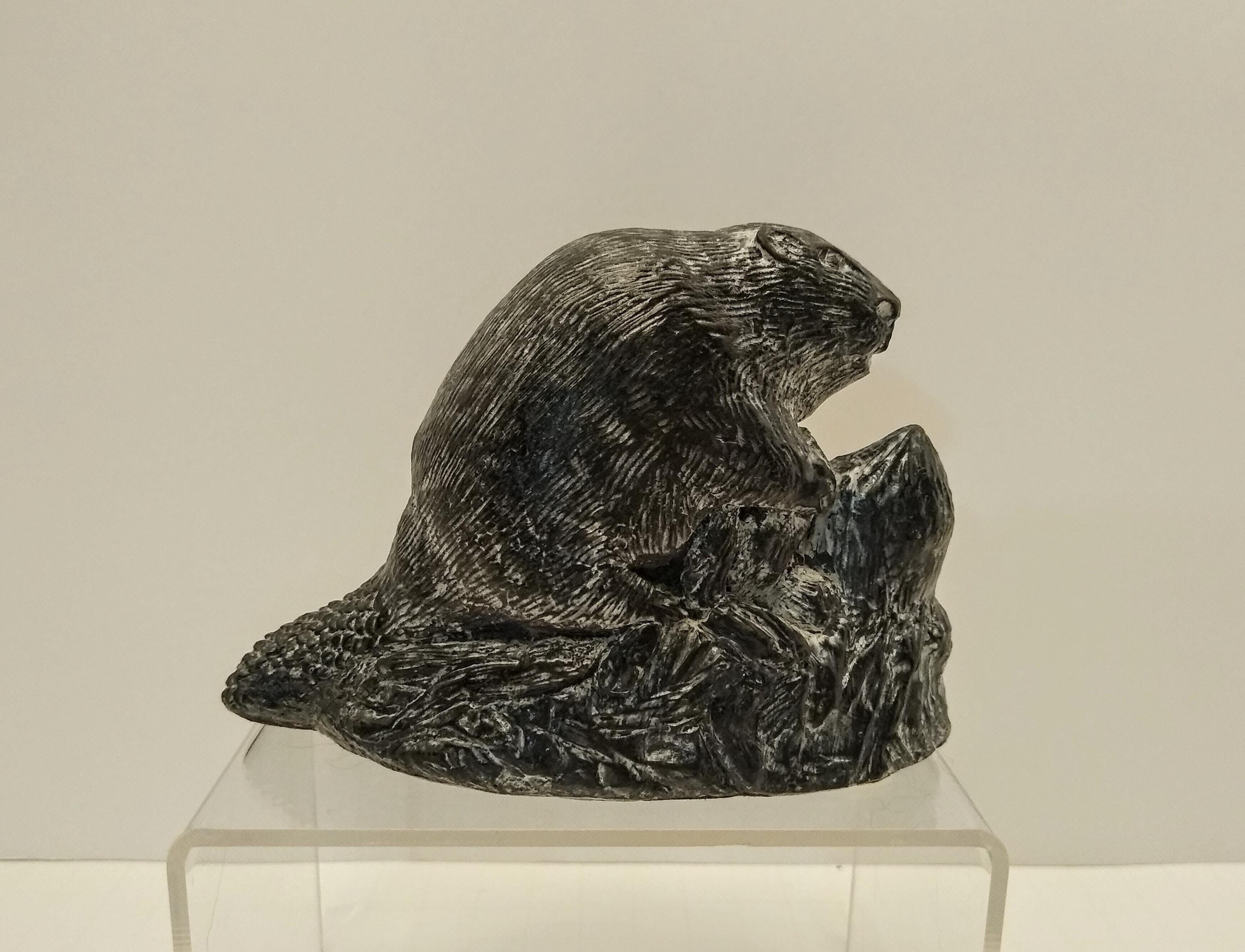 Vintage Signed Soapstone Beaver, Beautiful 2024 Hand Carved