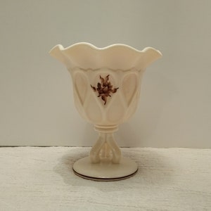 Westmoreland Doric Almond Milk Glass Compote - hand painted