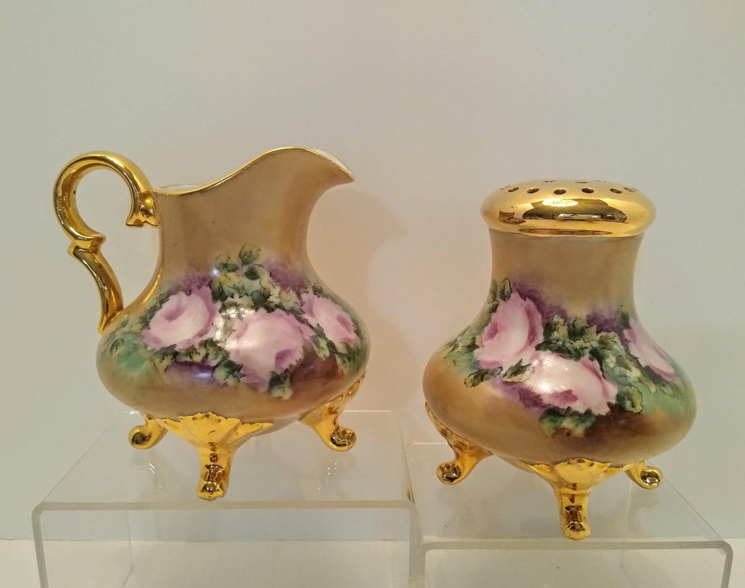 Bohemian Hand Painted Porcelain Sugar Shaker and Creamer Set - Etsy