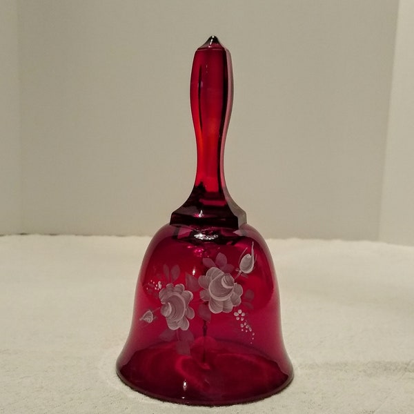 Fenton Glass hand painted ruby colored bell, signed