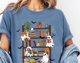 Comfort Colors Halloween Ghost Librarian Shirt, Retro Fall Teacher Tee
