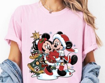 Comfort Colors® Disney Mickey And Minnie Christmas Couple T-Shirt, Mickey's Very Merry Xmas Party Shirt, Anniversary Xmas Gift, Xmas Gift