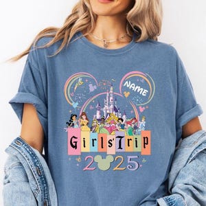 Comfort Colors Disney Girls Trip 2025 Shirt, Custom Disney Girls Group Shirt, Named Besties Vacation Shirt, Disney Castle Family Trip Shirt