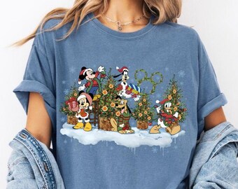 Comfort Colors® Mickey And Friends Christmas T-Shirt, Vintage Disney Christmas Tree Shirt, Disney Xmas Trip Shirt,Disney 2026 Xmas Party Tee
