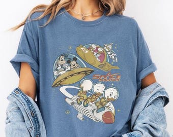 Comfortkleuren Disney Mickey en Friends Space Mountain-shirt, retro Disney Space-shirt voor kinderen, shirt Disney astronaut, Disney Space Trip-T-shirt