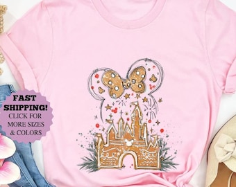 Disney Christmas Gingerbread Castle Shirt, Xmas Minnie Watercolor Castle Sweatshirt, Disney Xmas Shirt, Disney Christmas Family Trip Hoodie