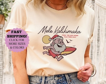 Mele Kalikimaka Hawaii Christmas Shirt, Surfing Santa T-shirt, Festive Holiday Tee, Funny Christmas Party Hoodie, Retro Christmas Sweatshirt