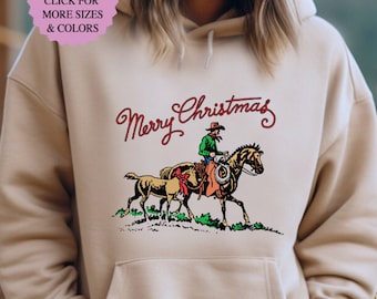 Retro Christmas Cowboy T-shirt, Xmas Country Sweatshirt, Merry Christmas Western Shirt, Howdy Xmas Rodeo Hoodie, Funny Christmas Party Tee