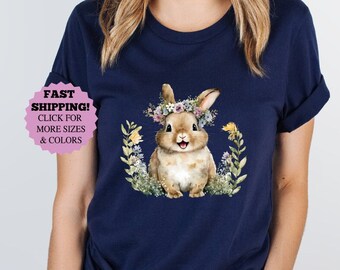 Watercolor Bunny Easter Shirt, Rabbit with Flowers Sweatshirt
