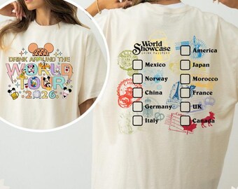 Comfort Colors® Epcot World Tour 2026 shirt, Drink Around The World Tour 2026, Epcot World Showcase Tee, Mickey Friends Drinking Team shirt